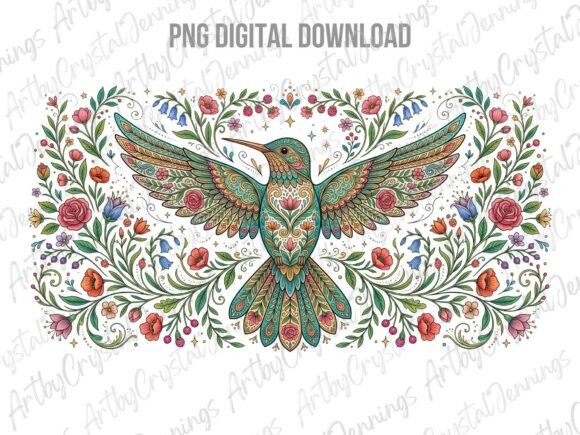 Download Floral Boho Folk Art Hummingbird PNG - Boho Collection