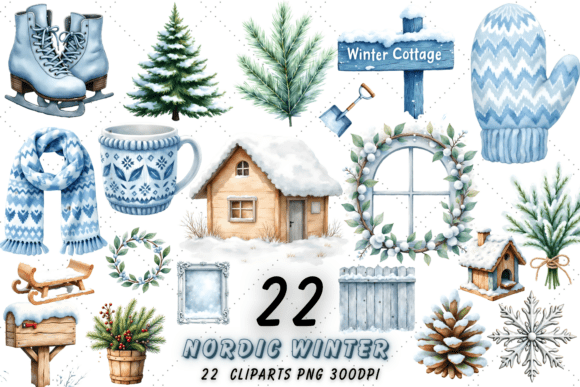 Download Cozy Nordic Winter Cottage Clipart Png - Premium Bundle