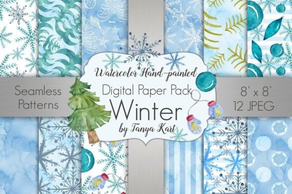 Download Winter Watercolor Digital Paper Pack - Digital paper Collection