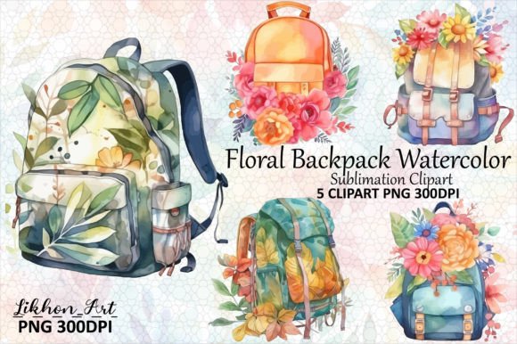 Download Floral Backpack Watercolor Clipart - Backpack watercolor Collection