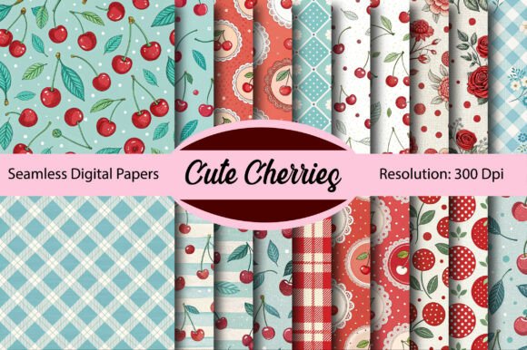 Download CUTE CHERRIES Seamless Digital Paper - Digital paper Collection