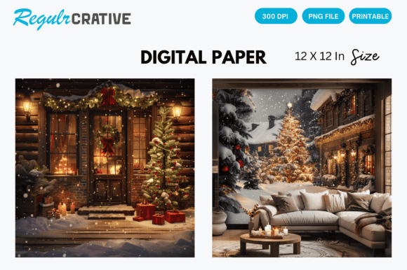 Download Watercolor Christmas Home Digital Paper - Digital paper Collection