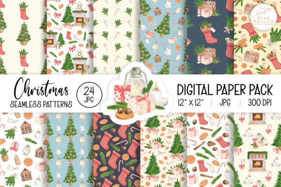 Download Watercolor Christmas Digital Paper Pack - Digital paper Collection