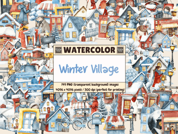 Download Winter Village Watercolor Clipart - Premium Resources