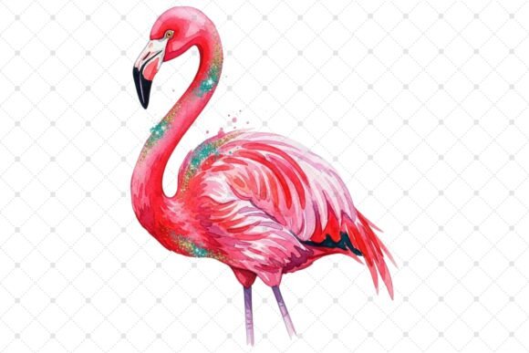 Download Vibrant Watercolor Flamingo with Glitter - Premium Resources