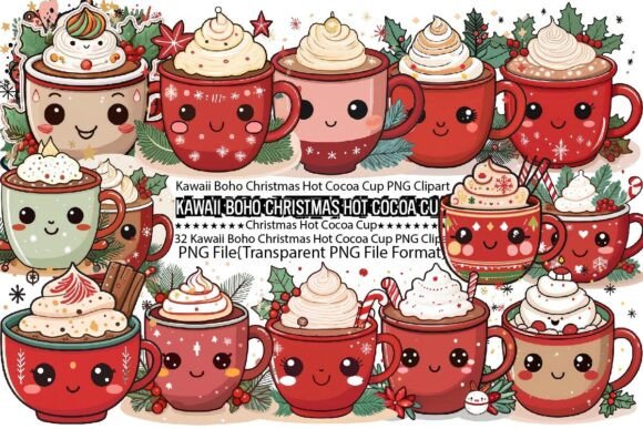Download Kawaii Boho Christmas Hot Cocoa Cup PNG - Boho Collection