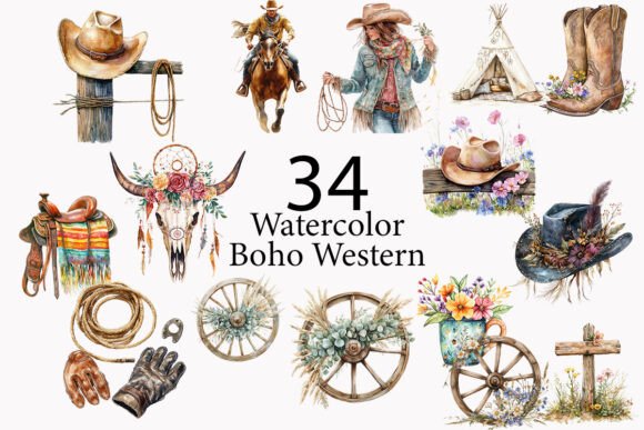 Download Boho Western Watercolor Clipart - Boho Collection