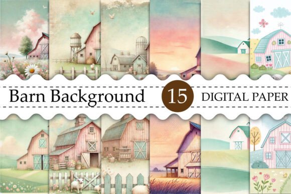 Download Watercolor Barn Digital Paper - Digital paper Collection