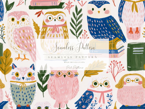 Download Whimsical Pink and Blue Owls Seamless Pattern PNG - Seamless pattern Collection
