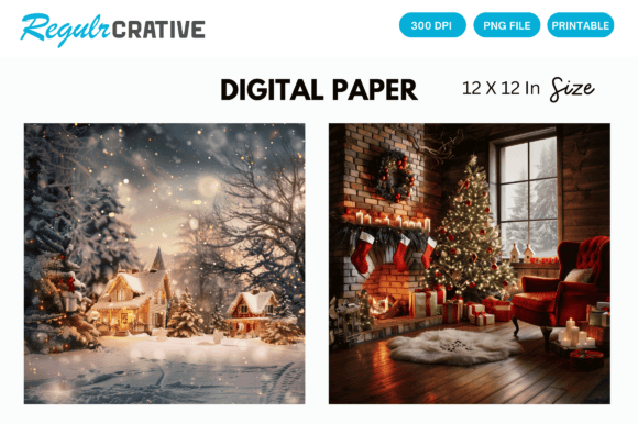 Download Watercolor Christmas Home Digital Paper - Digital paper Collection