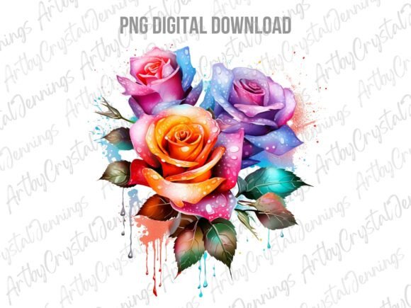 Download Vibrant Watercolor Rainbow Roses PNG - Premium Resources