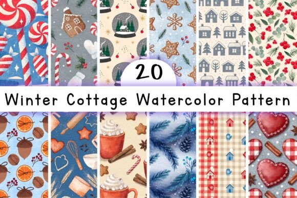 Download Winter Cottage Watercolor Pattern - Winter cottage watercolor Collection