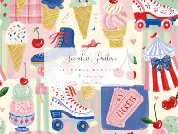 Download Ice Cream Roller Skate Seamless Pattern PNG - Seamless pattern Collection